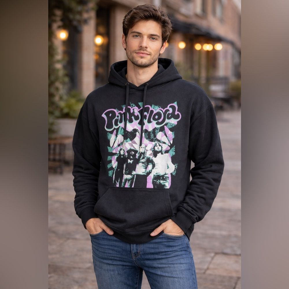 Pink Floyd Hoodie Mens Small Black Psychedelic Hippie Rock Band Sweater Concert